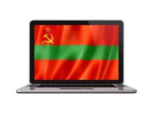 Transnistria flag on laptop screen isolated on white. 3D illustration