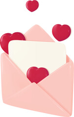 Love letter mail as Valentine or Mother day gift or greeting. 3d red heart card in open paper envelope. Happy birthday present or wedding invitation email icon. Animation template on white background