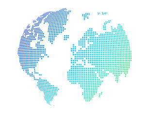 Globe, world map made of blue and green dots. Isolated on transparent background