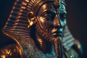 Obraz premium Pharaoh ruler statue illustration, ancient egyptian sculpture, ancient head of state, religious leader monument, ai generated art