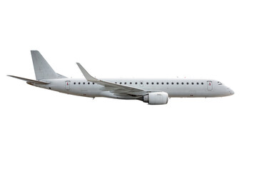 Passenger airplane flying isolated on white background