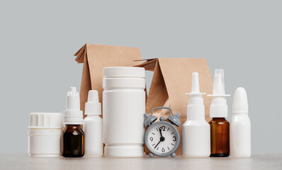 Online pharmacy. prescription drugs and over the counter medication ready for delivery to...