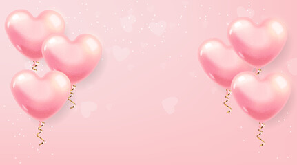 Realistic heart balloons, pink balloon isolated with pink background, love decoration, valentines day, romantic card vector