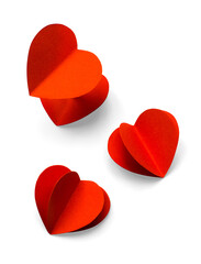 Design elements for Valentine's Day background. Pairs of red hearts on a transparent background, flat lay, clipping path, real soft transparent shadow. PNG