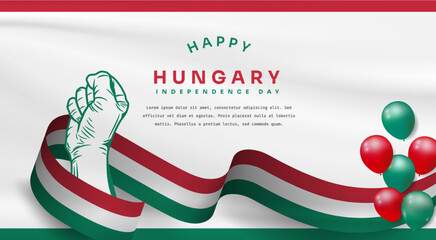 Obraz premium Banner illustration of Hungary independence day celebration with text space. Vector illustration.