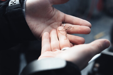 Small starfish in scientist's hand for biological sampling