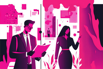 fuchsia Flat vector illustration flat business people read and research email concept



