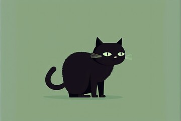 black cat flat illustration created with Generative AI technology