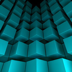 3d abstract blue cubes background. Generative AI.
