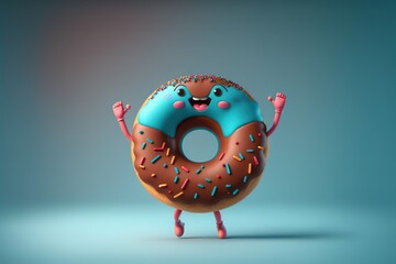 donut Antropomorphic cute cartoon illustration 3D stile generative art - obrazy, fototapety, plakaty