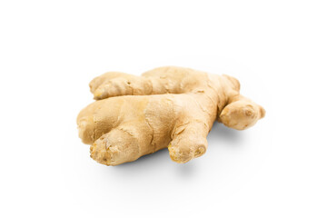 Fresh ginger root isolated on white background.