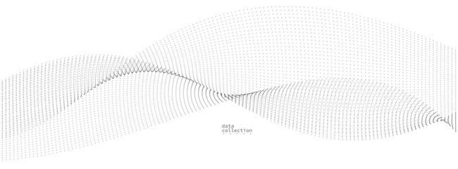 Light grey abstract background, vector wave of flowing particles, curvy lines of dots in motion, technology and science theme, airy and ease futuristic illustration.