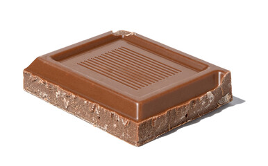 Broken milk chocolate on a white isolated background, square piece