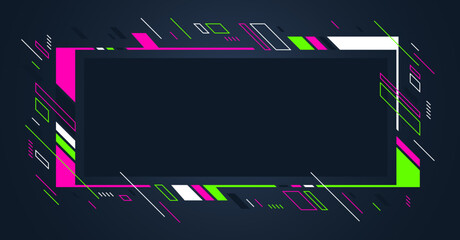 Artistic colorful frame with different elements over dark, vector abstract background art style bright shiny colors, geometric design.