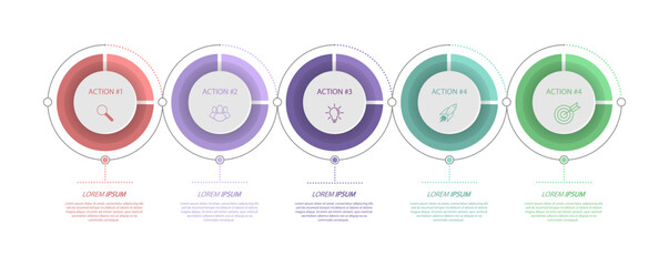 Infographics with icons for business, Finance, project, plan, or marketing. 5 stages