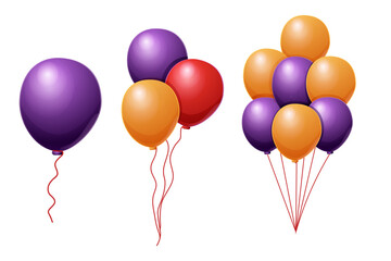 Set colorful party collection balloons with bow set in cartoon style isolated on white background. © Alyona