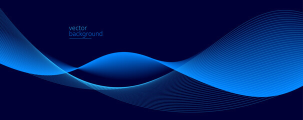 Flowing dark blue curve shape with soft gradient vector abstract background, relaxing and tranquil art, can illustrate health medical or sound of music.