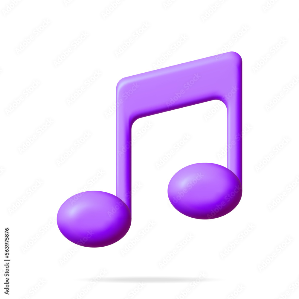 Poster 3d music note icon isolated on white. render button with music symbol. note realistic design in plas