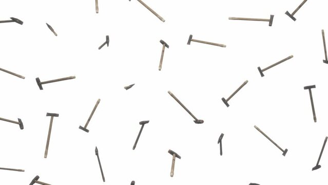 Looping animation featuring a cloud of Splitting Mauls floating in place on a featureless white background.