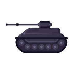 Fototapeta premium Military remote controlled tank in cartoon style. Combat Artillery vehicle on caterpillars armed with large caliber weapons and heavy shells. War, battle concept