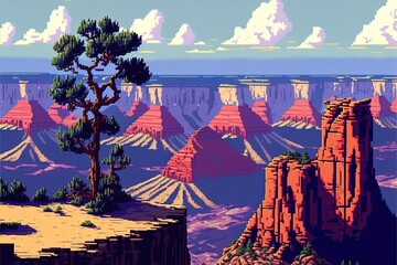 Pixel art Grand Canyon, canyons of the United States, background in retro style for 8 bit game, Generative AI