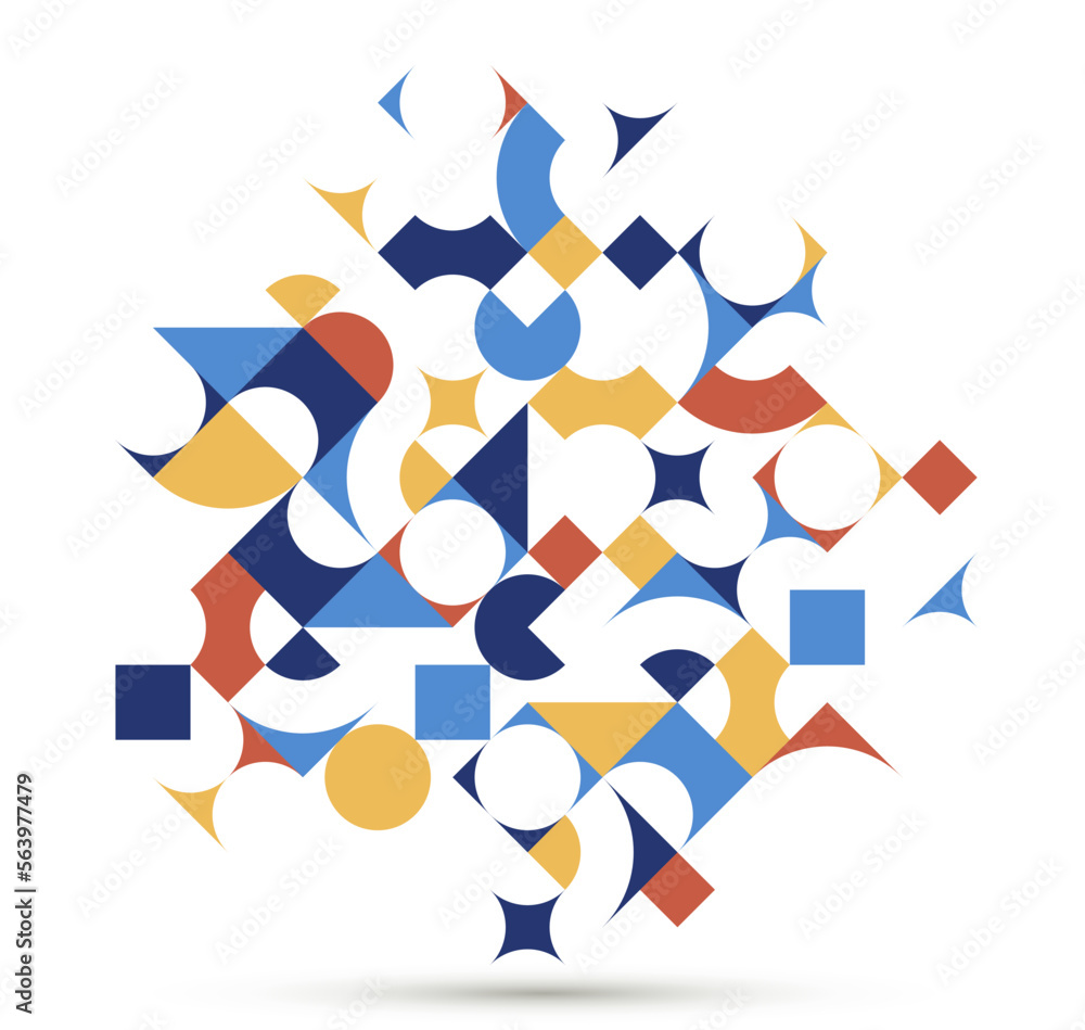 Poster abstract geometric design vector pattern composition, colorful 70s retro style template art isolated