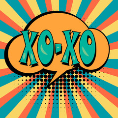 XO XO word pop art retro vector illustration. Isolated image on white background. Comic book style imitation.