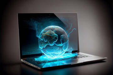 Computer laptop hologram, futuristic technology, wpr;d web, generative ai