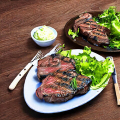 gebratenes Fleisch mit Salat