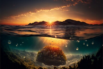 Ocean sunset. AI generated.