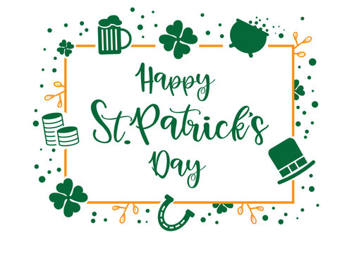 Happy Saint Patrick's Day Vector illustration and Greeting Card with calligraphy on white background