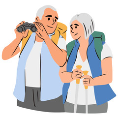 Couple homme et femme en randonnée, activité de plein air randonnée montagne couple âgé