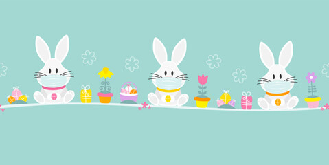 3 Weiße Osterhasen Maske Icons Banner Türkis