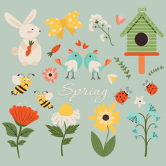 Spring, set in hand-drawn style, vector illustration for your design