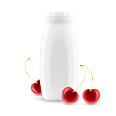 Bottle of yogurt with cherry