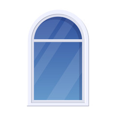 Window with white frame. Clean blue glass window on wall of building. Cartoon classic element of house exterior isolated white. Architecture, facade concept