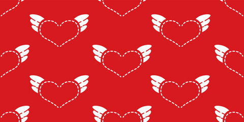 ิBeautiful pattern red. Heart with a wings cartoon illustration. heart fly with angel wings in doodle style. cute heart for decorating the wedding card for valentine's day and love concept.