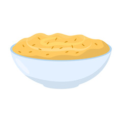 Hummus and snack vector. Drawing of Arabic bean paste in bowl isolated on white. Food, nutrition concept