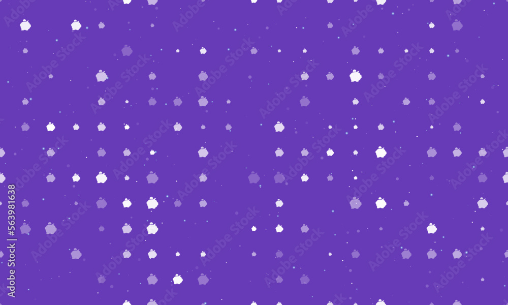 Poster seamless background pattern of evenly spaced white piggy bank symbols of different sizes and opacity