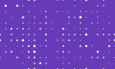 Seamless background pattern of evenly spaced white piggy bank symbols of different sizes and opacity. Vector illustration on deep purple background with stars