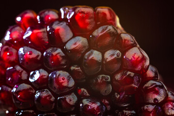 pomegranate seeds Fresh raw peeled fruit macro close up red.