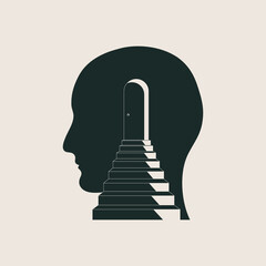 Staircase to the human head, brain, mind. The way to mental health. Vector illustration