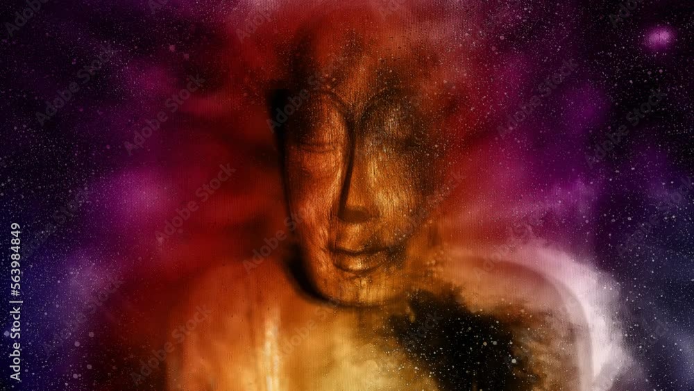 Poster buddha in space and stars, galaxy background. computer collage. religion concept. elements of this i