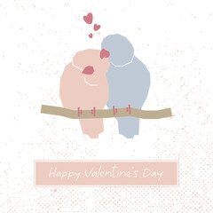 Hugging parrots. St. Valentine's Day card. Loving birds, soul mate