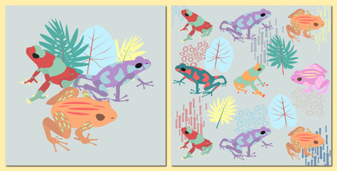 multi colored frogs with natural ornaments