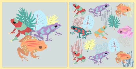 Fototapete Unter dem Meer multi colored frogs with natural ornaments