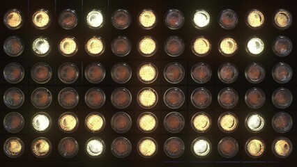 Seamless 4K animation of a realistic wall blinder, glow moves randomly and symmetrically. 3D render.