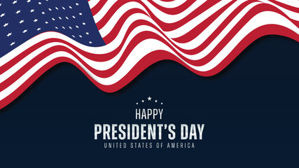 Happy President's day design background with USA Flag dark blue background, stars and stripes