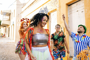 Brazilian Carnival. Group of friends celebrating carnival party