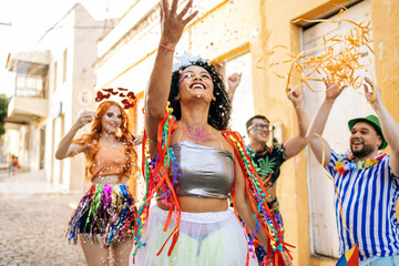 Brazilian Carnival. Group of friends celebrating carnival party